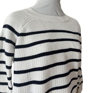 Cotton Nautical Navy Blue & White Striped Knit Sweater Size Medium